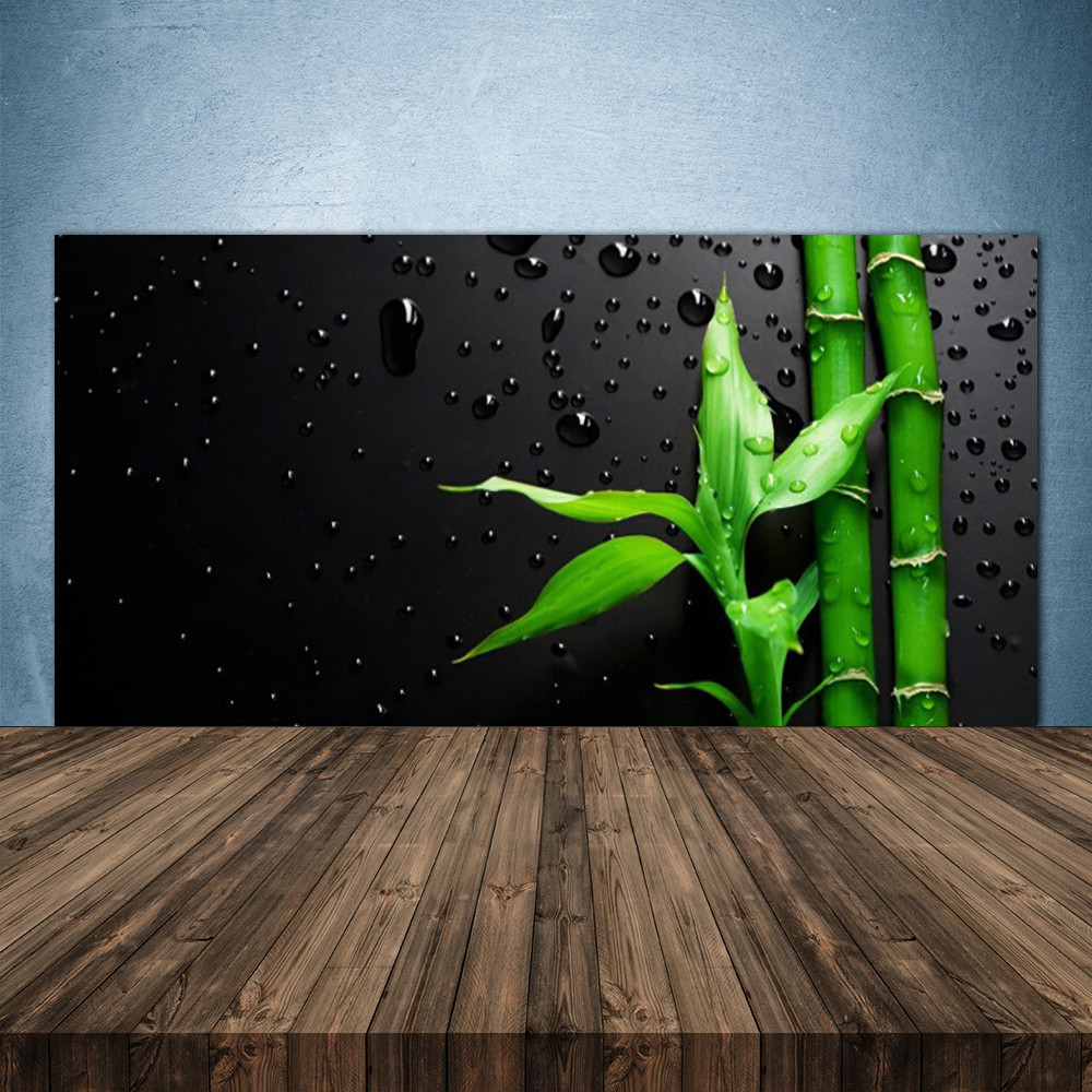 Crédence de cuisine en verre 140x70 cm motif floral bambou vert