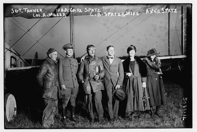 Sgt. Tanner, Maj. Carl Spatz, Col. A. Miller, C.B. Spatz & wife, Anna Spatz