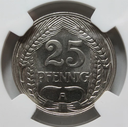 GERMANY Empire 25 Pfennig 1910 A Berlin NGC MS 64 UNC Pop 6/3 Scarce Nickel 