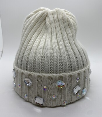 Gems Beanie Cap Hat Women One Size OSFM White Acrylic | eBay