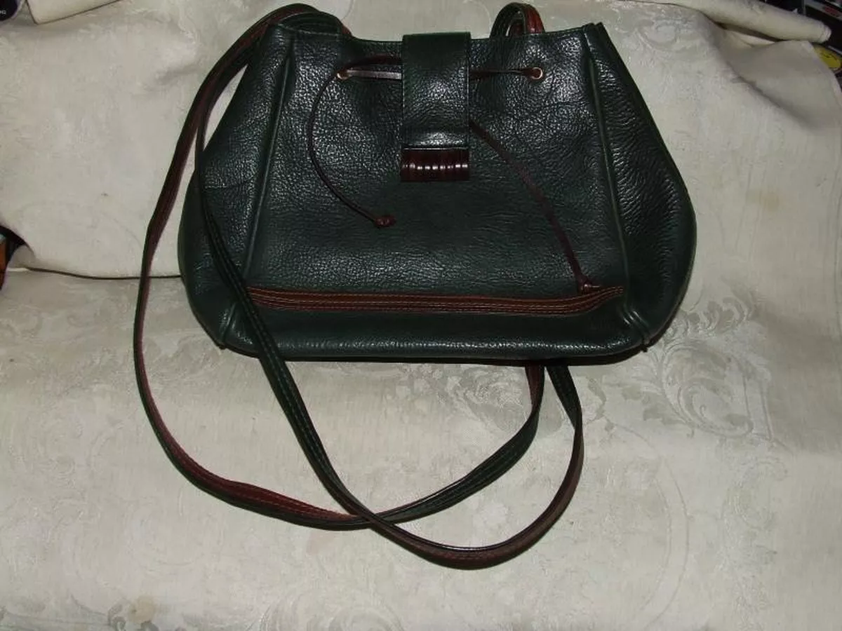 Vintage Carla Marchi Italian Green Leather Shoulder Bag Handbag Purse Brown Trim
