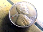 1957 D LINCOLN WHEAT CENT PENNY WITH "FILLED d" DIE CHIP ERROR  CIRCULATED EX