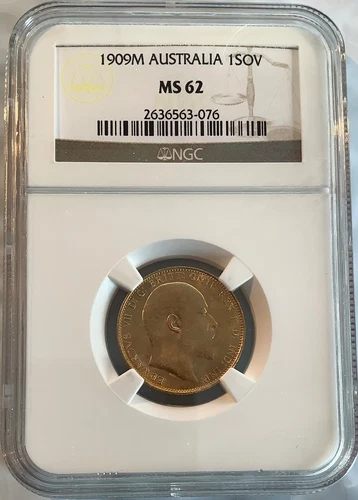 Australia 1909 M Sovereign, King Edward VII, NGC MS 62, Gold