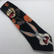 Vtg Halloween Tie Bugs Bunny Tasmanian Devil Pumpkins Looney Tunes Silk 1996