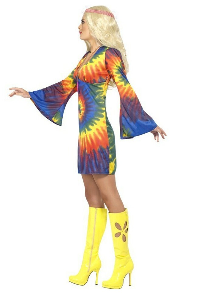 Ladies 60s 70s Retro Hippy Costume Womens 1960s 1970s Go Go Hippie Fancy Dress E