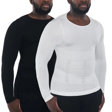 Men's Compression Top Body Shaper Abs Abdomen Long Sleeve Undershirt Base Layer