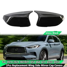 For INFINITI Q50 Q60 Q70 QX30 2014-24 Gloss Black Mirror Cover Caps Replacement