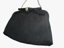 AFTER FIVE Vintage Evening bag clutch Black silvertone CHAIN PURSE Prom Formal