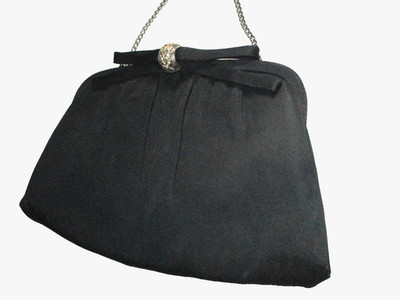 AFTER FIVE Vintage Evening bag clutch Black silvertone CHAIN PURSE Prom Formal
