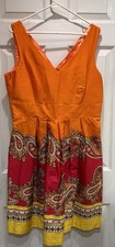 Y2K Paisley Colorblock Sleeveless Dress Spends Orange Boho Retro Summer Sz 12