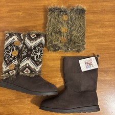 MUK LUKS Andrea 4-in-1 Reversible Boot Sweaters Faux Fur Size 11 Brown Boots