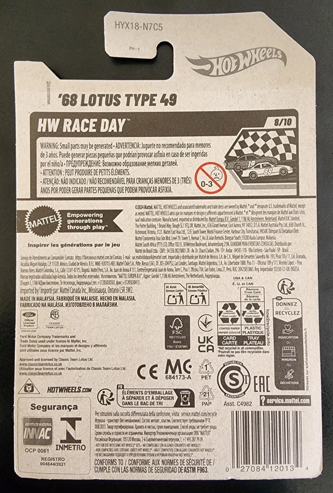 Hot Wheels 2025 Mainline 68 Lotus Type 49 Diecast Classic Race Car HW Race Day - Image 2 of 3