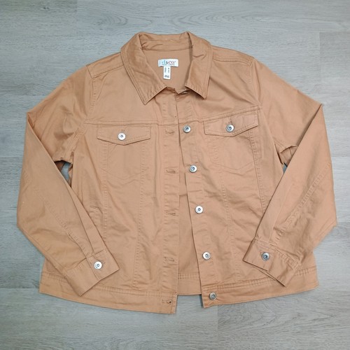 D & Co Tan Camel Denim Jean Style Jacket Button Cotton Stretch Size Medium