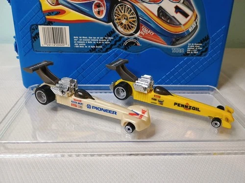 Vintage 1989 Hot Wheels Drag Strip Duel Set Cars - Pennzoil & Pioneer Valvoline