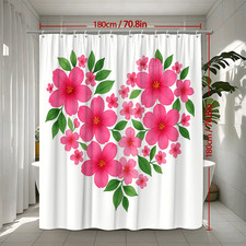 Cute Pink Floral Shower Curtain - Heart Design for Bathroom Decor