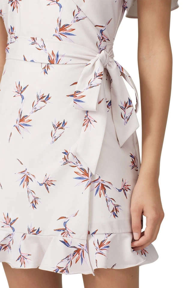 Stylestalker Women Floral Crepe Ruffle Penny Mini Wrap Dress Ivory Small Luxe - Image 4 of 4