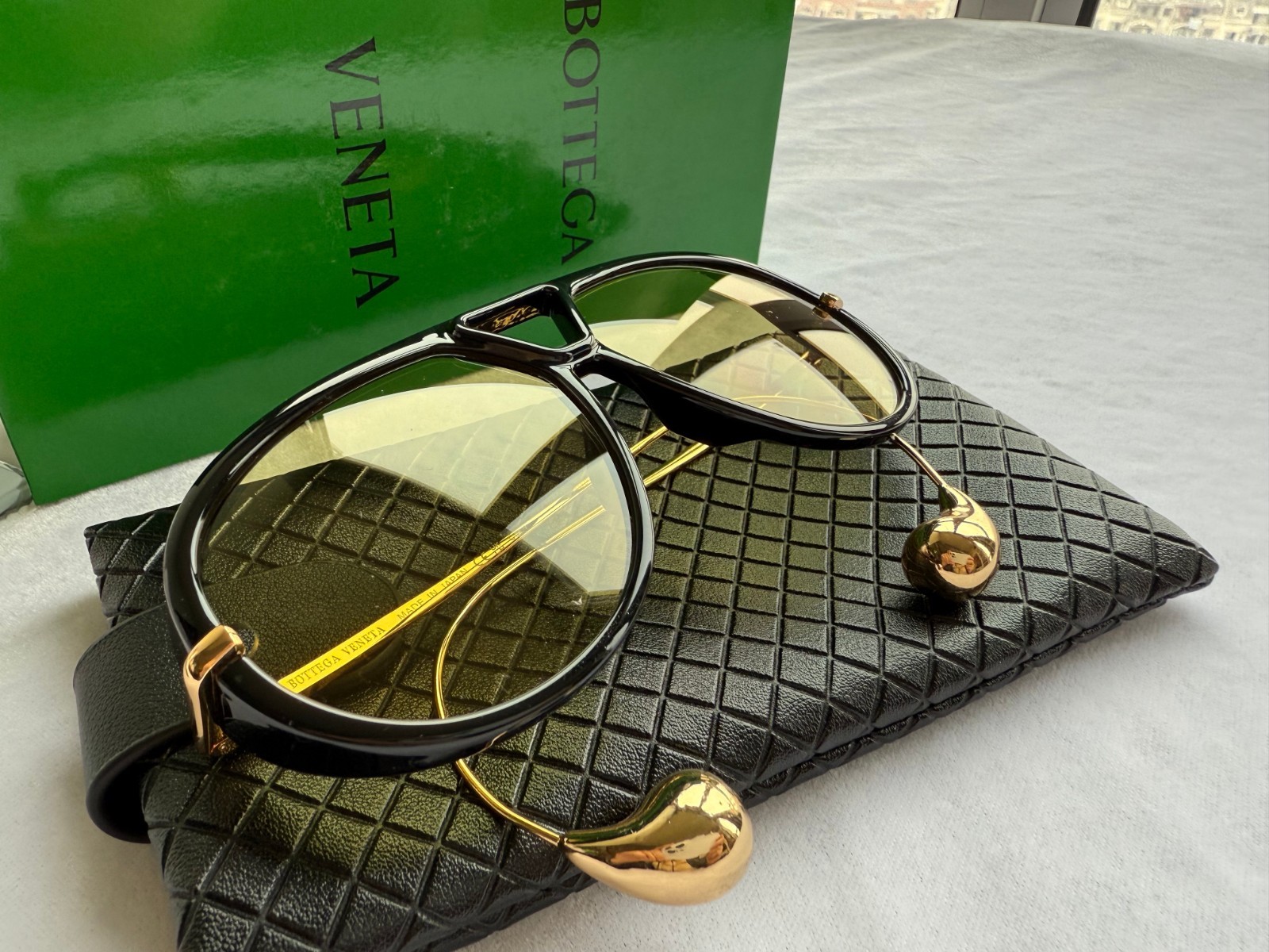 Bottega Veneta BV1273S Women's Sunglasses Black Frame Yellow Lens 64MM