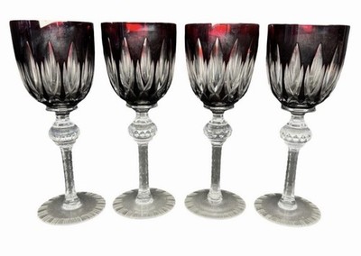 4 Vintage Ruby Red Josair Crystal Wine Glasses Hocks 8.25 
