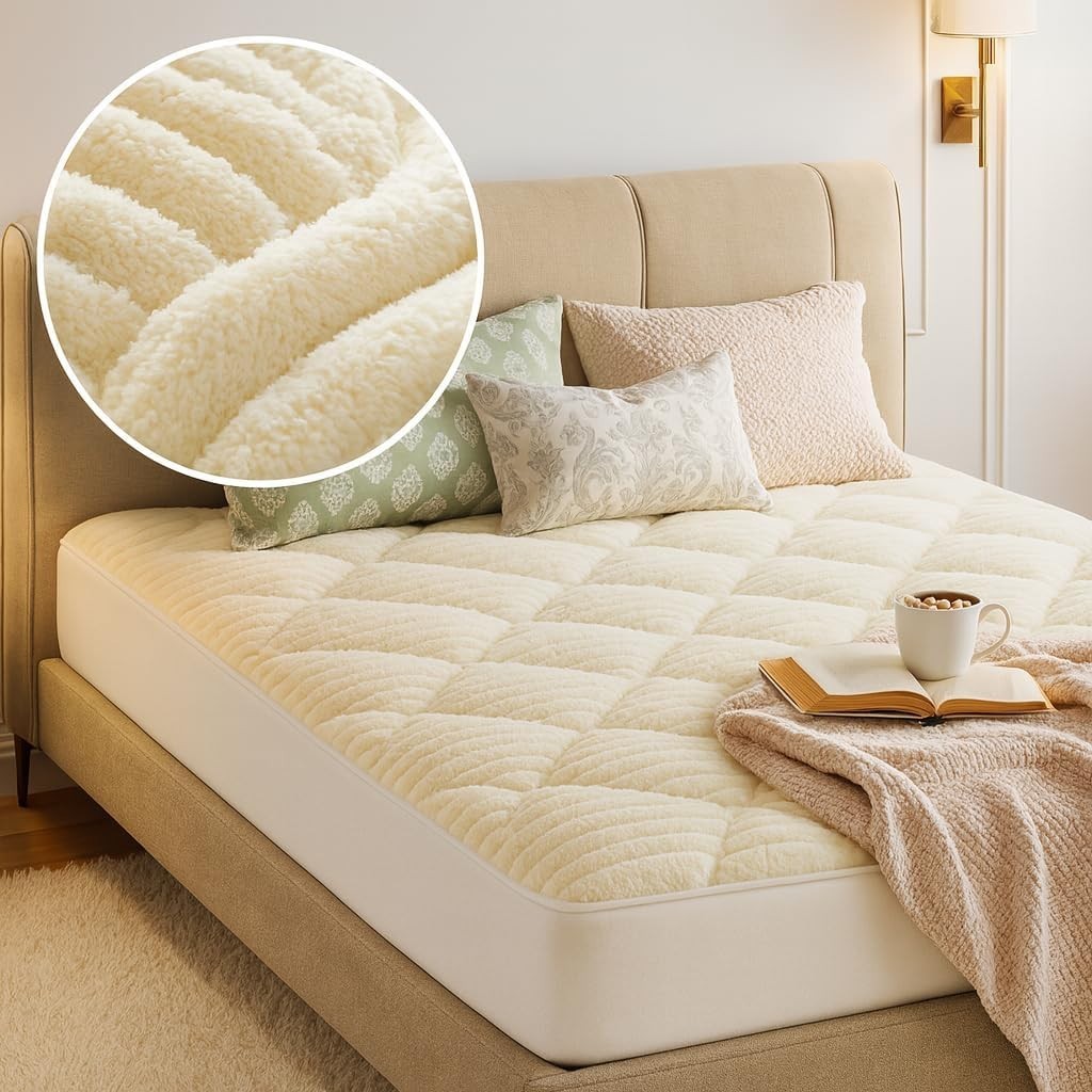 Drap housse polaire thermique 140x190 cm avec matelassage peluche épais isolant du froid pour lit