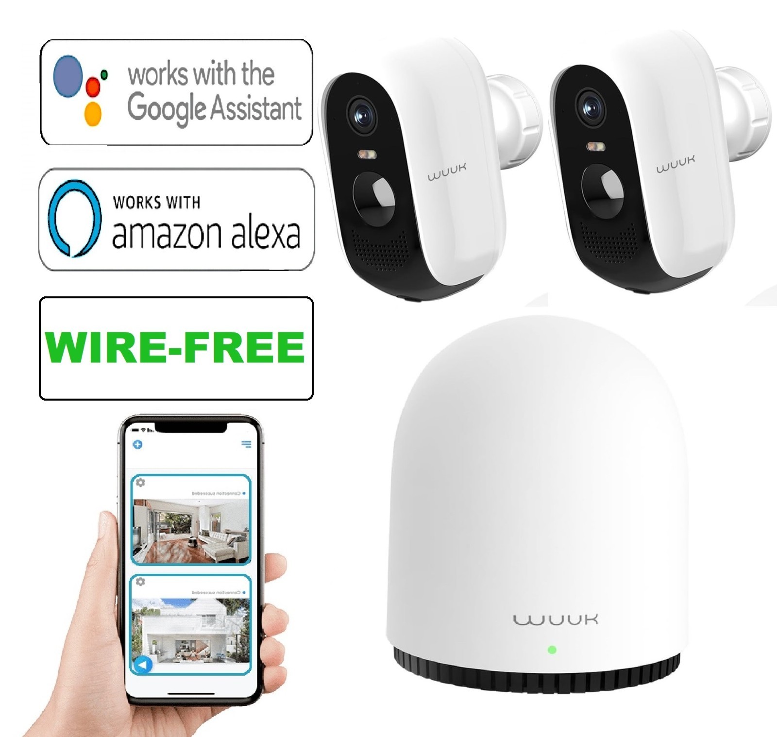 WUUK Cam Pro Wire-Free Security System 2-Cameras Outdoor 2K 