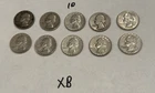 Washington Quarters Lot Of 10 PRE 1964 90% Silver 25C USED CIRCULATED (XB)
