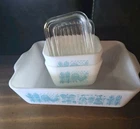 Vintage Pyrex Butterprint Fridge Set 5 Pc 501  W/Lids x2 & 503 Amish Butterprint