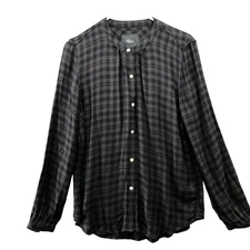 Rails Button Down Shirt Womens S Eloise Onyx Long Sleeve Plaid Gray Metallic