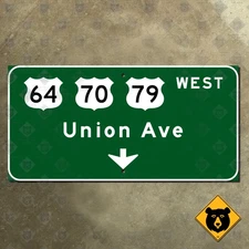 Memphis Tennessee Union Avenue highway street road sign US 64 70 79 west 16x8