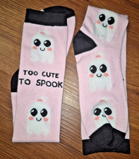 New Without Tags Halloween Knee-High Socks; Pink, Ghosts, "Too Cute to Spook"