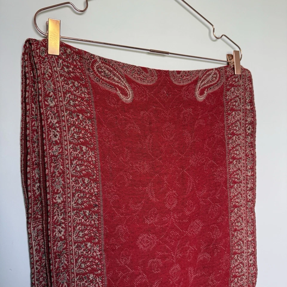 Pottery Barn 100% Wool Table Runner 18x108" Red Floral Paisley Fringe Home READ* - Image 4 of 4