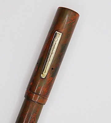 VINTAGE GOLD MEDAL OVERSIZE MOTTLED RED HARD RUBBER FOUNTAIN PEN