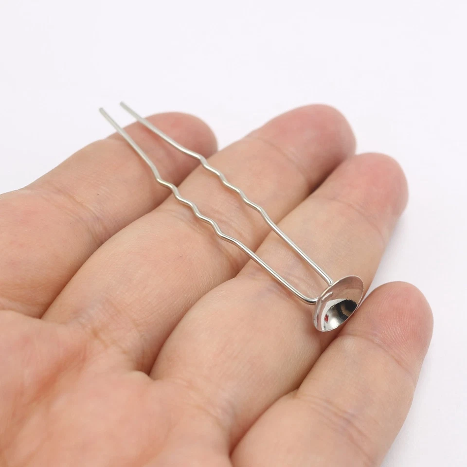 20 PCS Bridal Hair Combs - Silver Wavy U-Pins with 10mm Bowl Pads for Wedding - Image 4 of 4