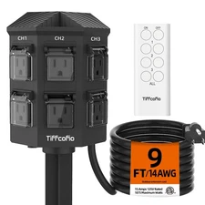 Outdoor Remote Control Power Strip, 9FT Extension Cord Waterproof, Independen...