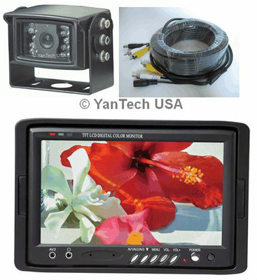 7'' COLOR LCD MONITOR CCD REAR VIEW BACKUP CAMERA SYSTEM CCD INFRARE + 32' CABLE