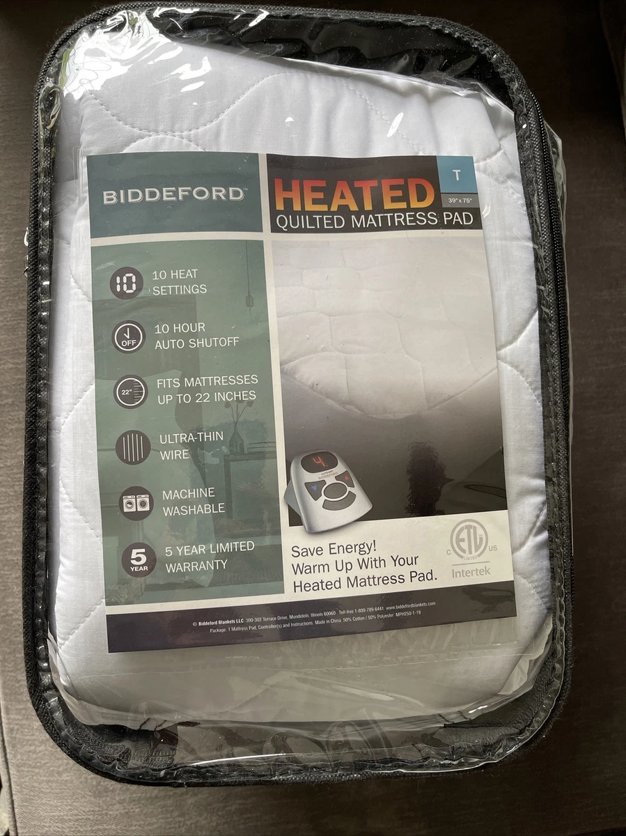 Heated Mattress Pad Quilted Twin Digital Intertek Biddeford 10 Heat Setting  | eBay