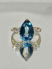 2Ct Pear Cut Lab Created Blue Topaz Halo Wedding Ring 14K Yellow Gold Plated