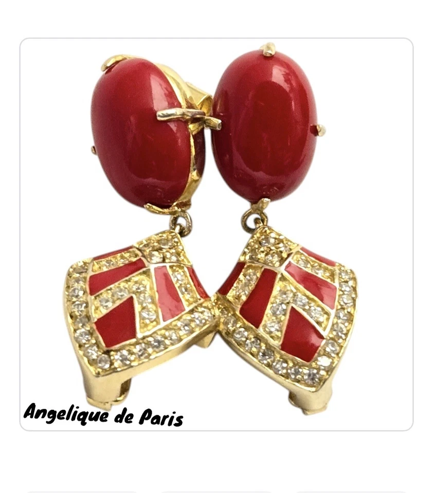 Pendientes Angelique de Paris Coral Topacio Blanco Esmalte Oro Plata 925  Foto 4 de 4