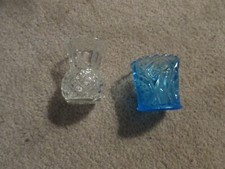 Lot of 2 Vintage Toothpick Holders - Kemple Blue Yutec & Clear Pineapple Shape