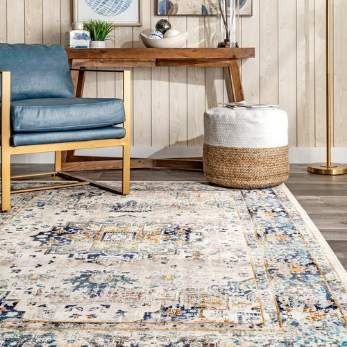 Ainsley Distressed Medallion Area Rug 7x9 Blue - Picture 4 of 8