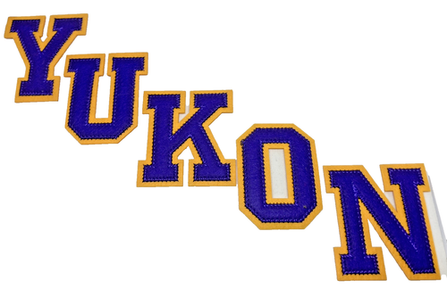 Purple YUKON Patch Felt Gold outline Cut out Iron on Sew on (2 1/2" in)