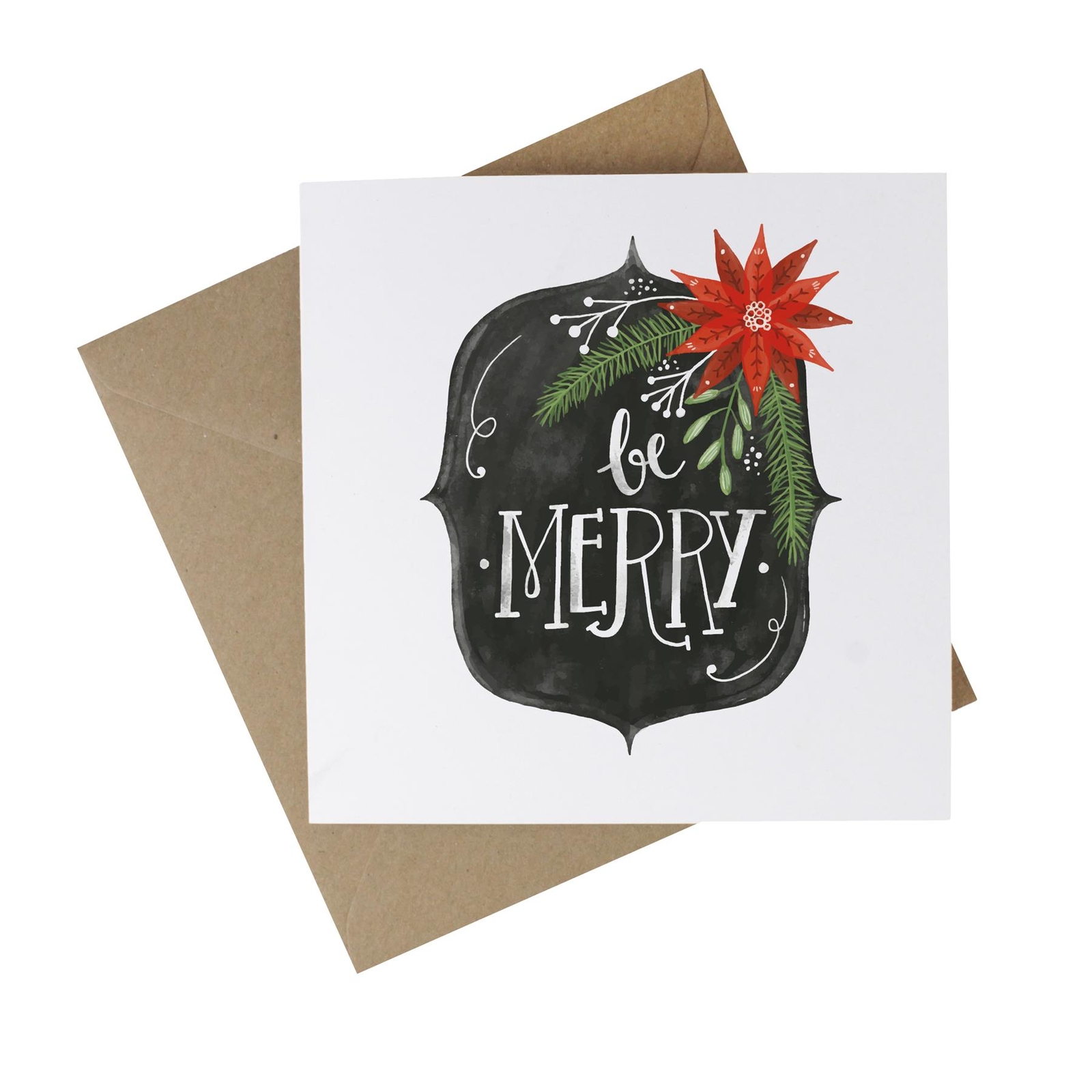 Be Merry Xmas Recycled Paper Cards - Floral Festive Eco Greetings Cards 5 Pack