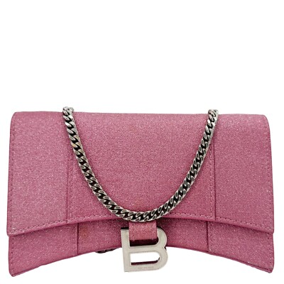 BALENCIAGA Hourglass Leather Wallet On Chain Bag Shoulder Pink