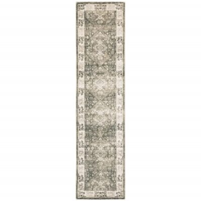 0.6m X 2.4m Grau Elfenbein Hellbraun und Beige Orientalisch Power Webstuhl Fleck