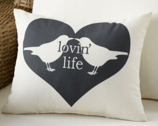 Pottery Barn Love Birds Heart Indoor Outdoor Lumbar Pillow Lovin