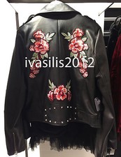 ZARA NEW WOMAN BIKER FLORAL EMBROIDERED STUDDED JACKET BLACK XS-XL REF. 3427/280