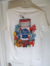 Mad Engine Pabst Blue Ribbon Beer Floral Short Sleeve Tee, White, Size M or XL
