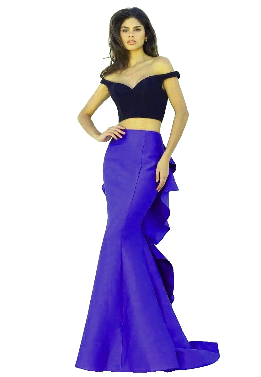 Sherri Hill Black Royal Blue 2 Piece Off The Shoulder Dress Size 2 $450 Prom