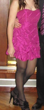 Fushia Short Strapless Prom Dress Size 7. CrissCross Ribbon Detail