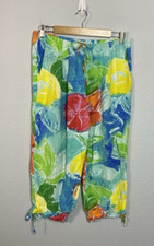 Jams World Pants Womens Large Colorful Cropped Cruise Resort Floral Artsy 90s