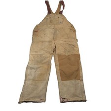      Vintage Carhartt Quilt Lined Bib Overalls USA Made 44x30 HEAVILY DISTRESSED